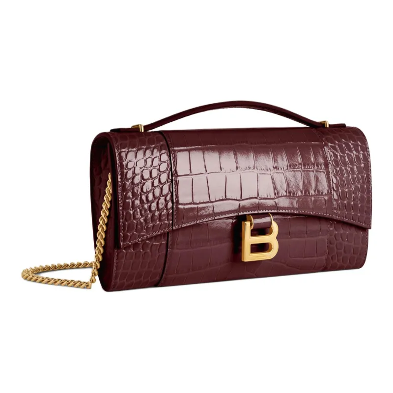 Balenciaga Hourglass Cow Leather Handheld One Shoulder Handbag Women's Dark Burgundy-2