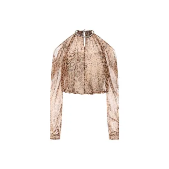 GIMING Chiffon Shirts Women's Leopard Print+White