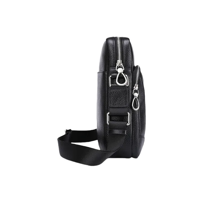PESASRIE Top Grain Cow Leather Crossbody Bag, Shoulder Bag Men's Black-2