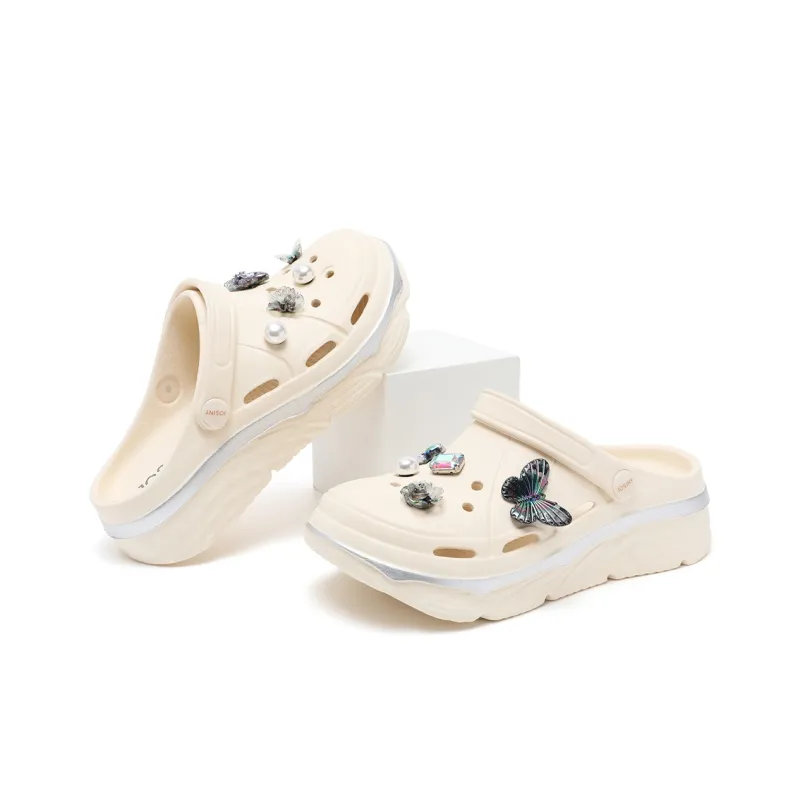 JOSINY Summer Trendy Fashion, Cute DIY Lightweight Comfortable, Slip on Shoes, Outdoor Beach Shoes Clogs Women's Beige-2