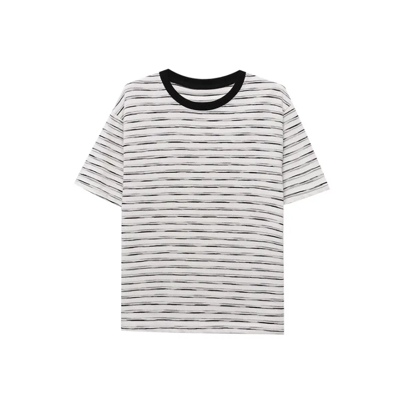 CHARM PICK T Shirts Women's White Base With Black Stripes-0
