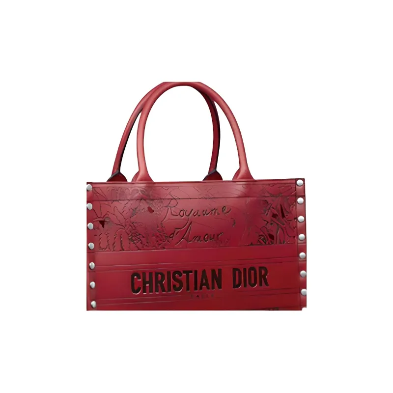 DIOR BookTote Cow Leather Handbag Tubas Women's Red-4