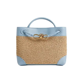 Bottega Veneta Andiamo Series Straw Woven Handbag Trumpets Women's Ice & Natural