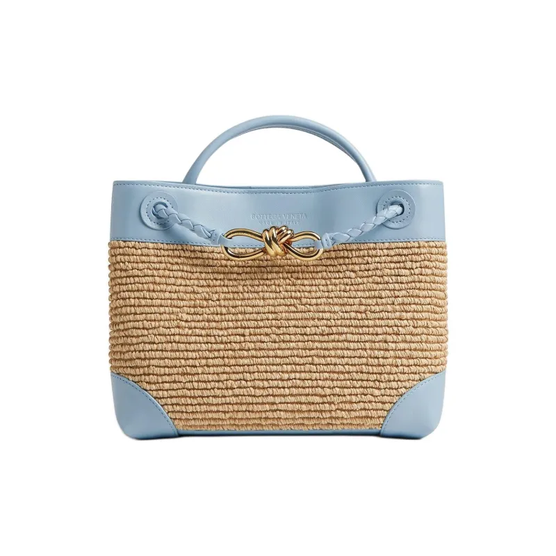 Bottega Veneta Andiamo Series Straw Woven Handbag Trumpets Women's Ice & Natural-0
