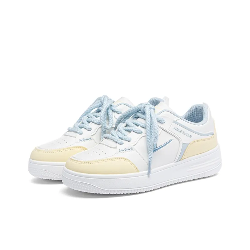 Warrior Anti Slip Wear Resistant Low Top Skateboard Shoes Women's White Yellow Blue-2