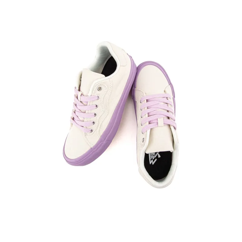 WANSWER Slip Resistant Cushioning And Breathable Low Top Skateboard Shoes Unisex Purple Mist White-3
