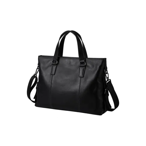 PESASRIE Top Grain Cow Leather Handbag Briefcase Regular Men's Black