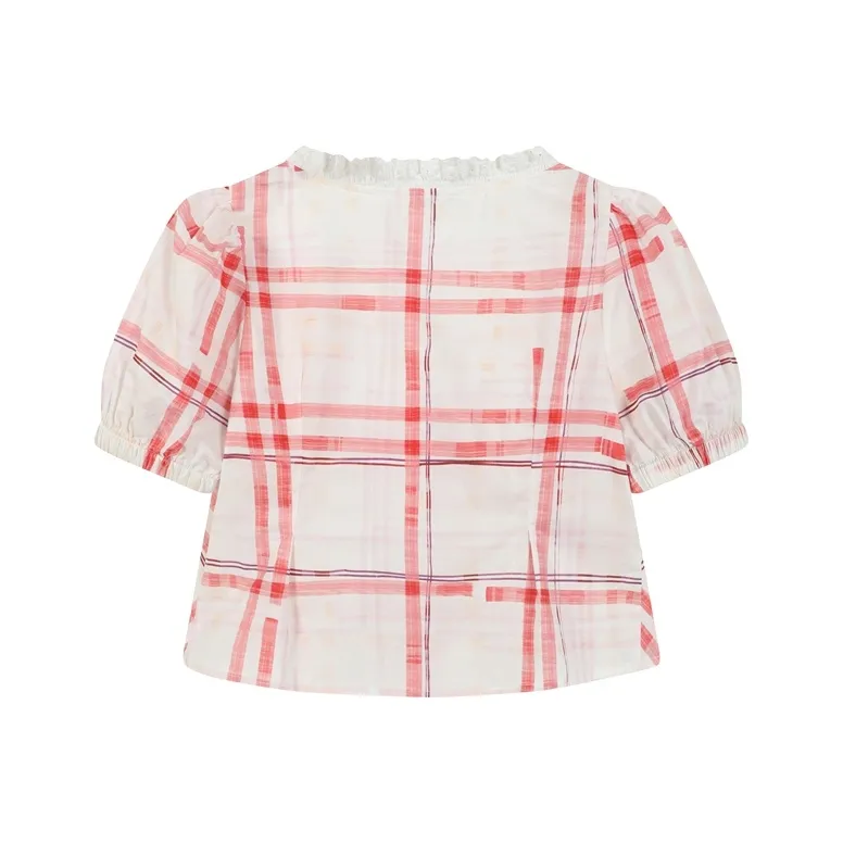 AooRaa T Shirts Women's Red Plaid-1