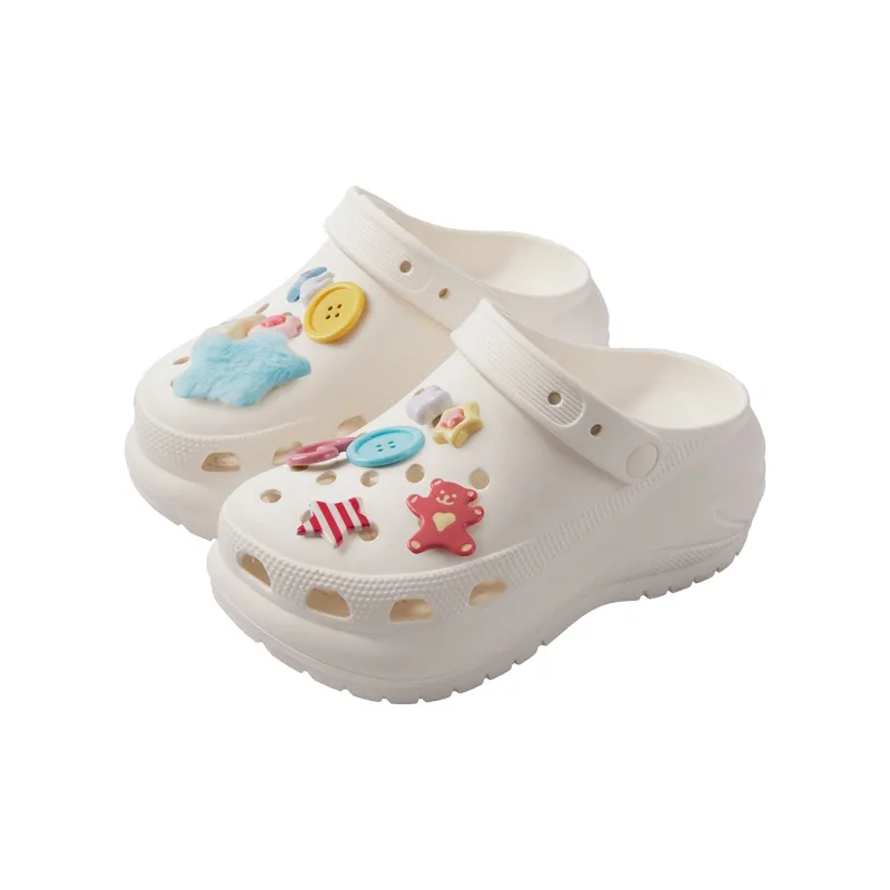 Warm Edge Fashion Closed Toe Slippers For Women's Summer Girlish Thick Sole Height Increasing Cartoon Cute Clogs Office-4