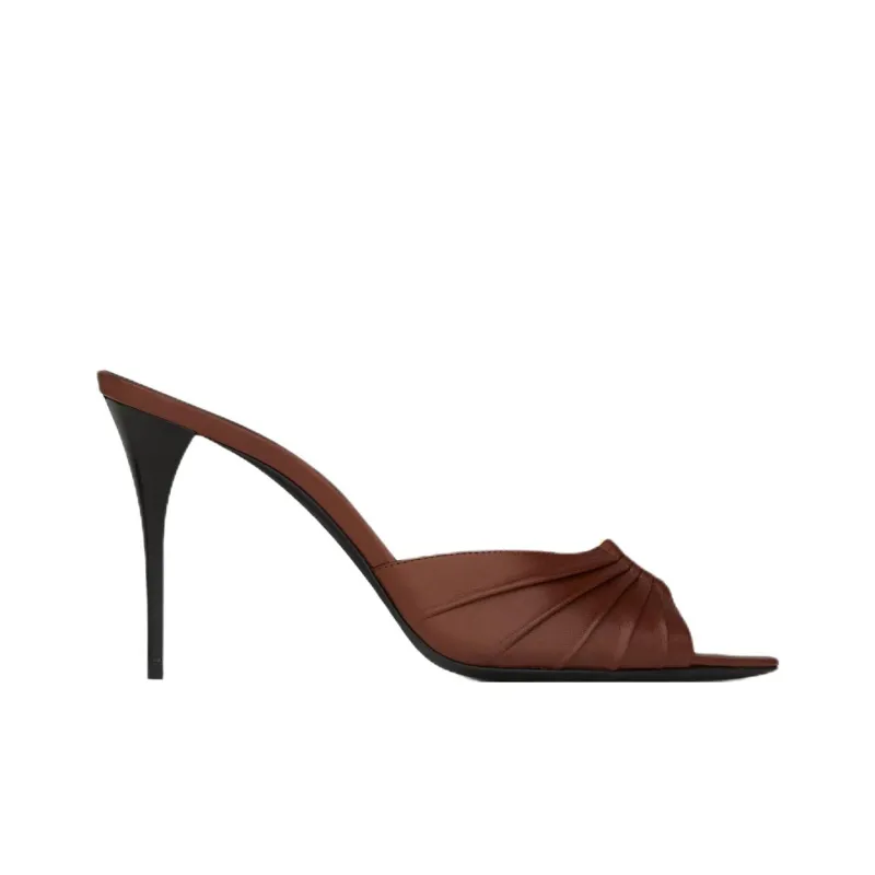 SAINT LAURENT Slide Slippers 9cm Women's Brown-1