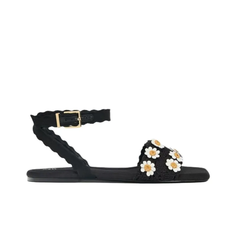 ZARA One Strap Sandals 1cm Women's Black-1