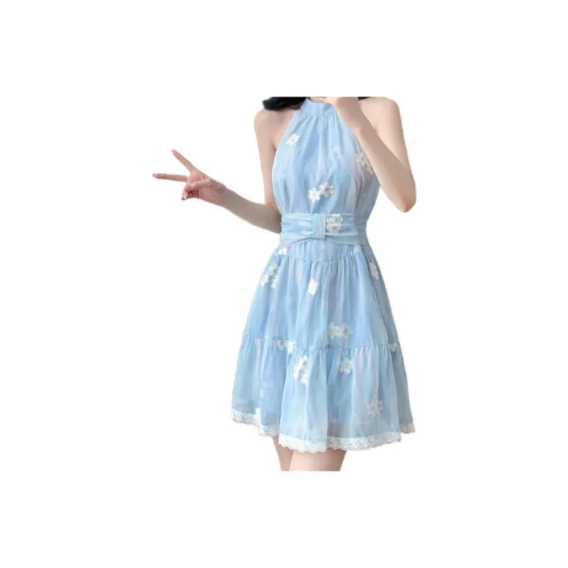 GOSO Sleeveless Dresses Women's Blue Corset Belt Available-0