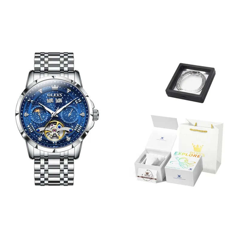 OLEVS Automatic Mechanical Movement Stainless Steel Watchband Watch Men's Watches Black Dial-2