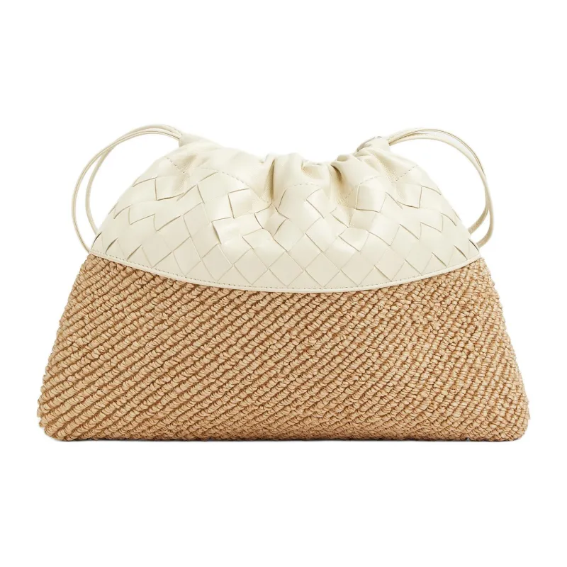 Bottega Veneta Intrecciato Raffia Shoulder Bag Women's Khaki-0