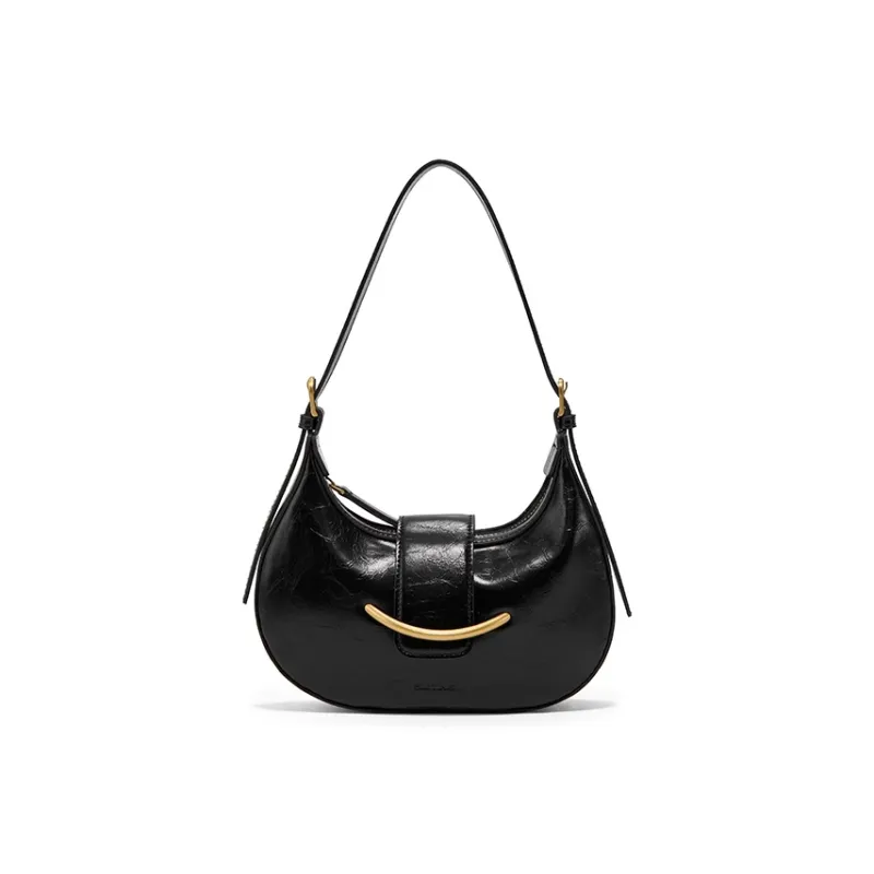 Simedin Cow Leather Crossbody Underarm Shoulder Bag Trumpets Women's Ecru/Deep Black/Fuchsia-4