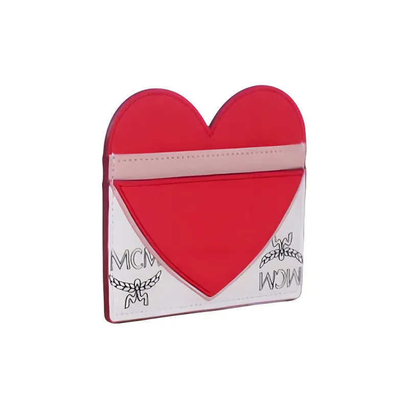 MCM Visetos Leather Card Holder Women's Red Pink-1
