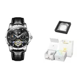Men's Black Leather Jet Black Dial Festival Box
