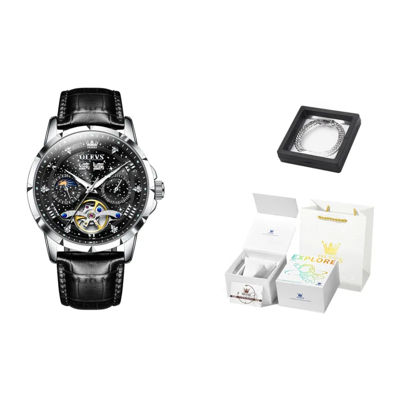 OLEVS Automatic Mechanical Movement Stainless Steel Watchband Watch Men's Watches Black Dial-8