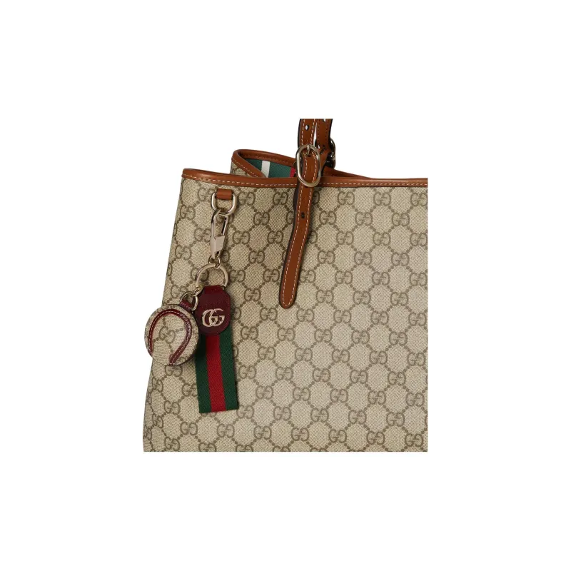 GUCCI Coated Fabric Bag Charm Bag Accessory Unisex Beige & Dark Brown-3