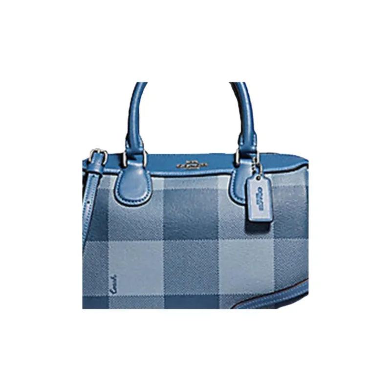 COACH Bennett Canvas Boston Bag, Crossbody Bag, Handbag Trumpets Women's Blue Plaid-2