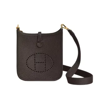 HERMES Evelyne Clemence Leather Shoulder Bag Women's Dark Brown