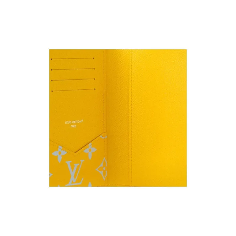 LOUIS VUITTON Coated Canvas Passport Holder Women's Gray & Yellow-4