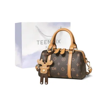 Teenmix PVC Boston Bag, Shoulder Bag, Crossbody Bag, Handbag Regular Women's Coffee/Ecru/Cherry Blossom Pink/Sky Blue