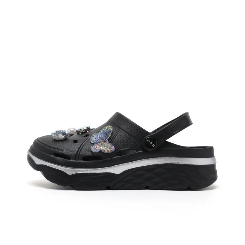 JOSINY Summer Trendy Fashion, Cute DIY Slip on, Outdoor Beach Shoes Clogs Women's Black-0