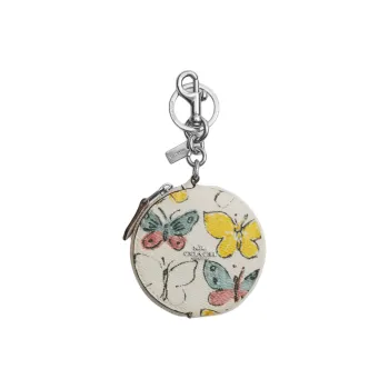COACH Coated Canvas With Smooth Leather Coin Purse Mini Women's Silver & Chalk Multicolor