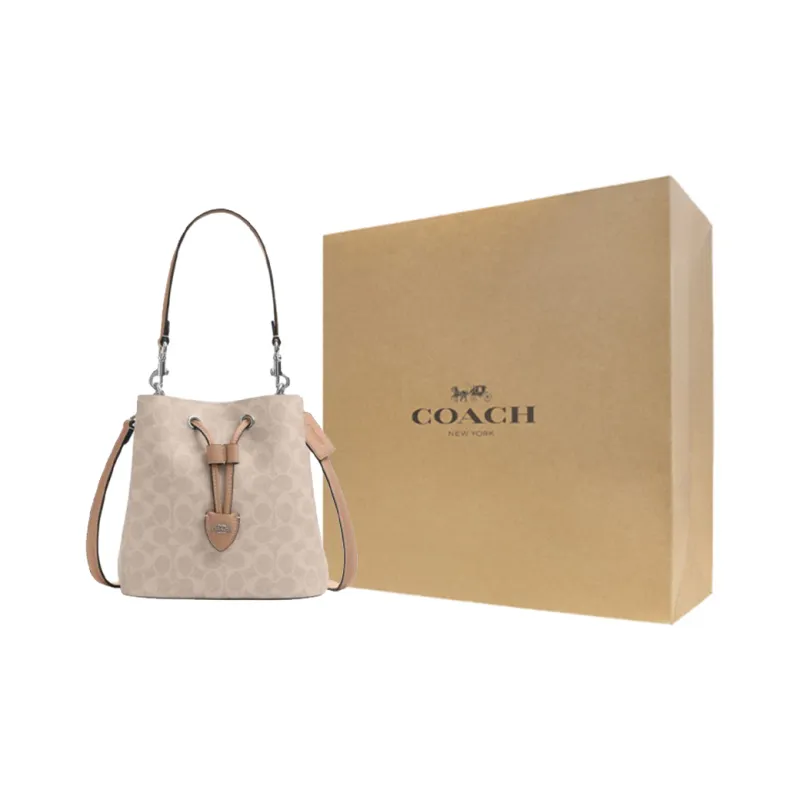 COACH Rowan Artificial Leather Bucket Bag Handbag Trumpets Women's Sand Yellow & Taupe-4