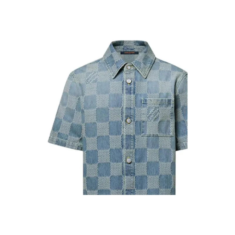 LOUIS VUITTON Damier 3D Light Denim Short Sleeved Shirt-4