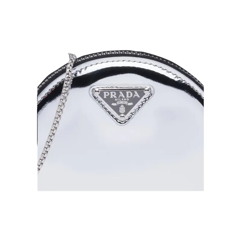 PRADA Leather Crossbody Clutch Mini Women's Silver-2