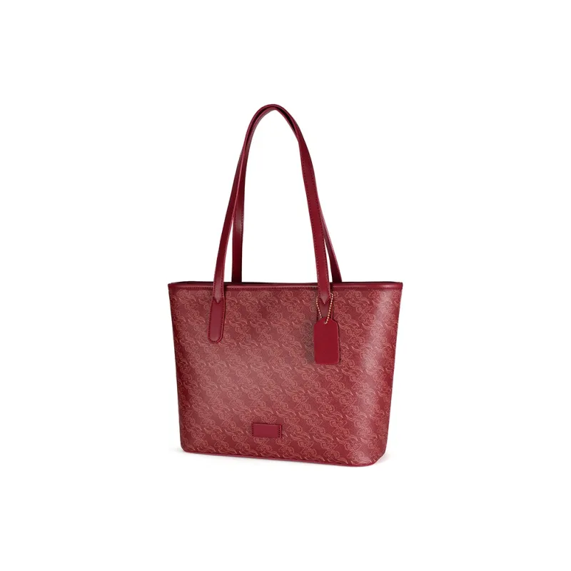 Vigno Synthetic Leather One Shoulder Underarm Tote Bag Women's Red-1