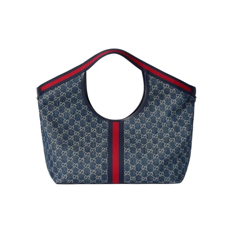 GUCCI Denim Tote Bag, Shopping Bag, Handbag Tubas Women's Blue-3