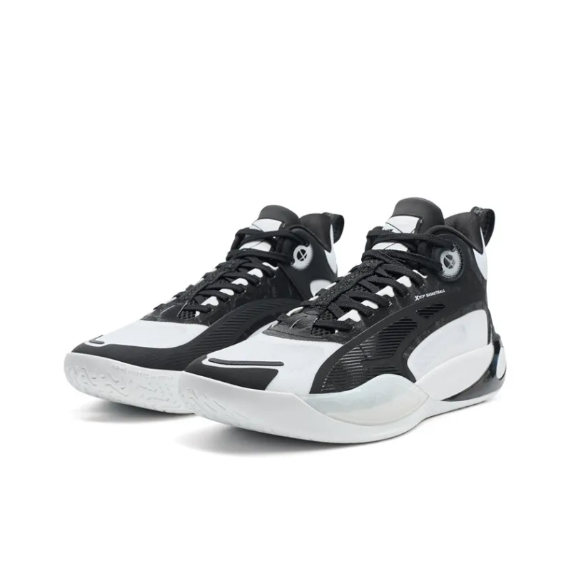 XTEP Abrasion Resistant Anti Rollover Slip Resistant Low Top Basketball Shoes Men's Black White-2