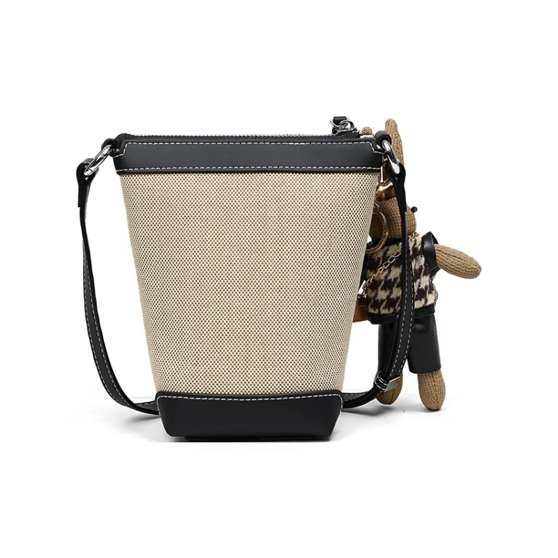VINEY Fabric Shoulder Bag, Crossbody Bag Trumpets Women's Khaki With Black/khaki With Brown-5