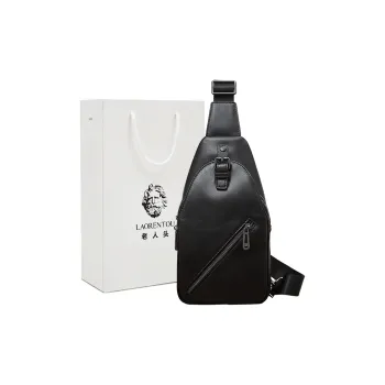 Old Man's Head Top Grain Cow Leather Crossbody Bag, Sling Bag Men's Black
