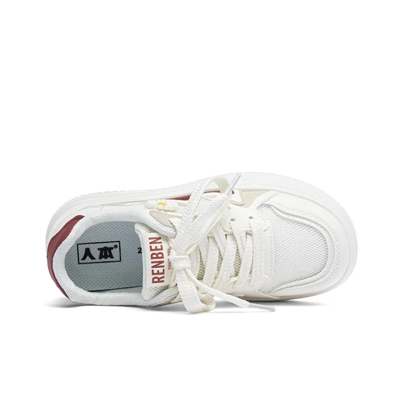 RENBEN Slip Resistant Shock Absorbers With Abrasion Resistant Properties Low Top Skateboard Shoes Women's White Red-2