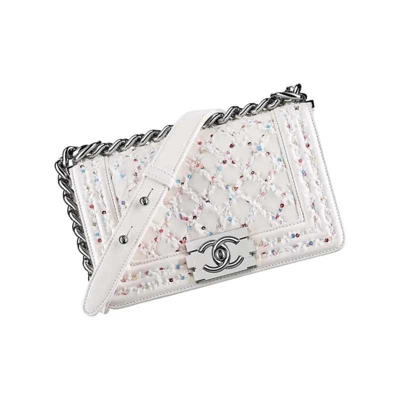 CHANEL Leboy Lambskin Flap Bag, Chain Bag, Crossbody Bag, Shoulder Bag Trumpets Women's White-1