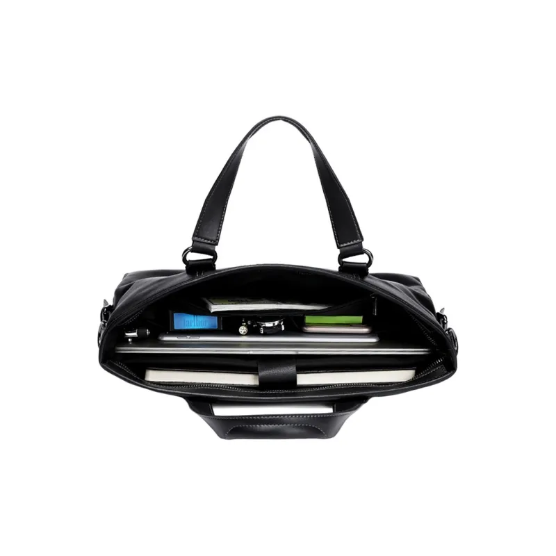 PESASRIE Top Grain Cow Leather Handbag Briefcase Regular Men's Black-1