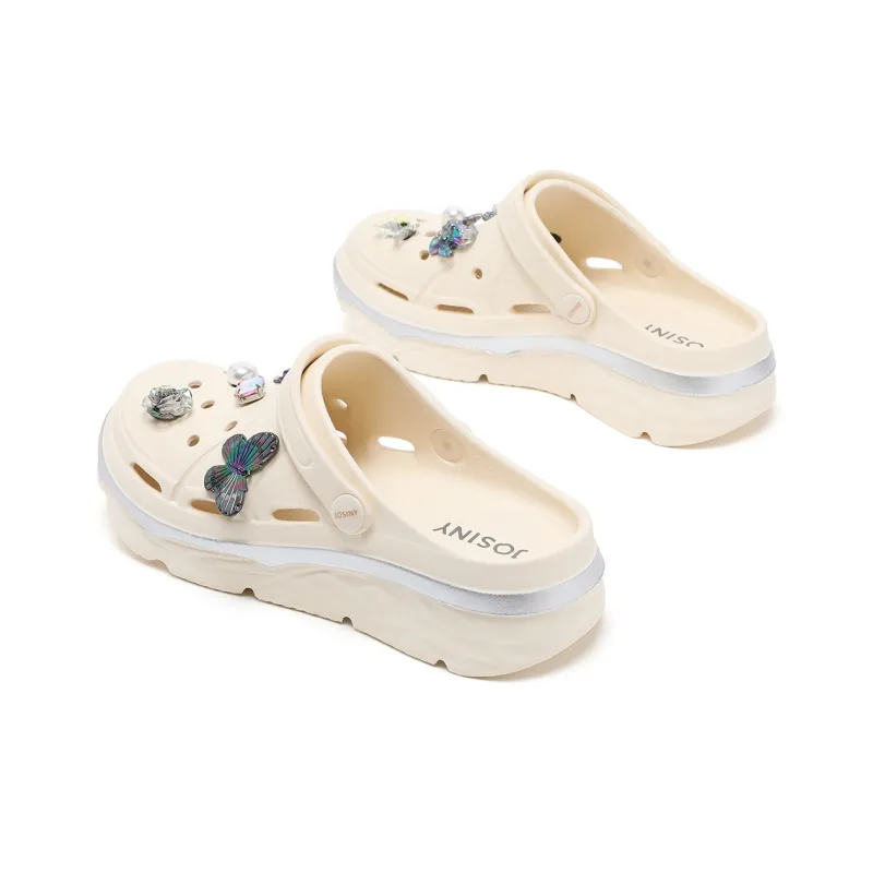 JOSINY Summer Trendy Fashion, Cute DIY Lightweight Comfortable, Slip on Shoes, Outdoor Beach Shoes Clogs Women's Beige-1