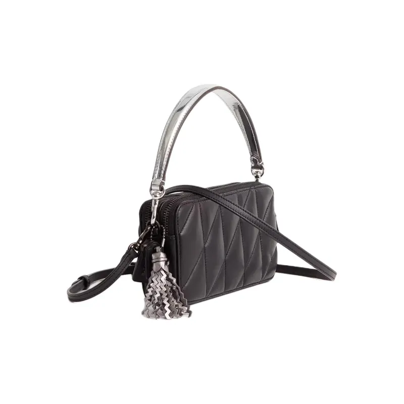 COACH Kira Nappa Leather One Shoulder Handbag Trumpets Women's Tin Pewter & Black-1