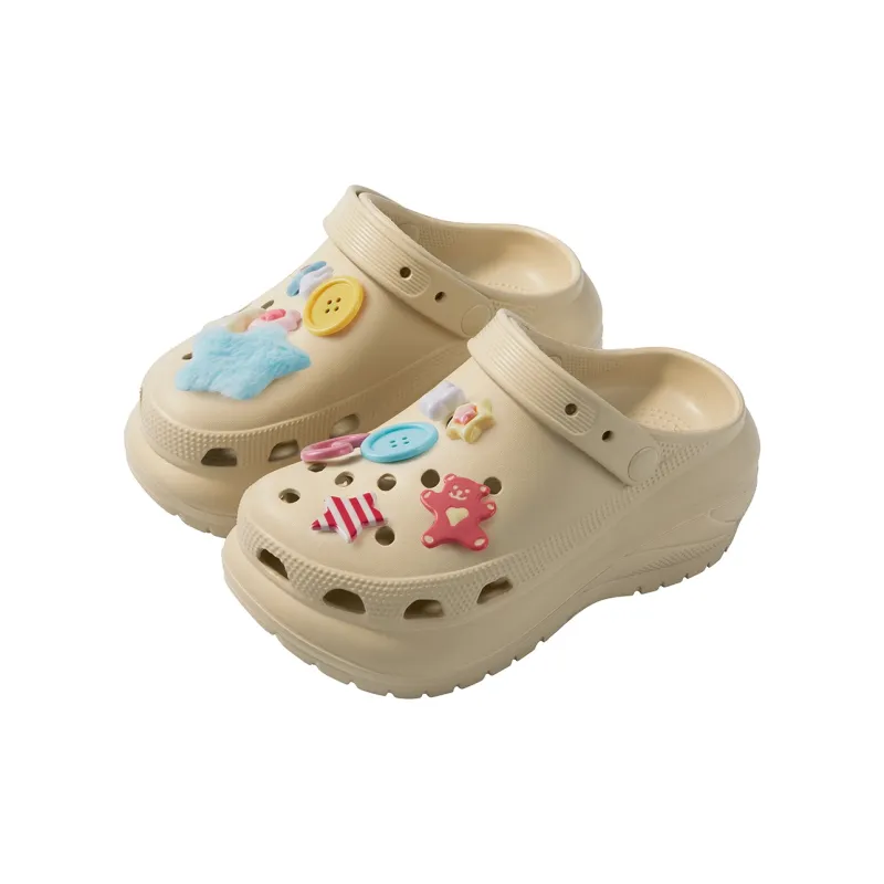 Warm Edge Fashion Closed Toe Slippers For Women's Summer Girlish Thick Sole Height Increasing Cartoon Cute Clogs Office-5