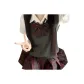 Short-Sleeved Shirt+Bow Tie+Dark Red Plaid Skirt+Dark Gray Tank Top