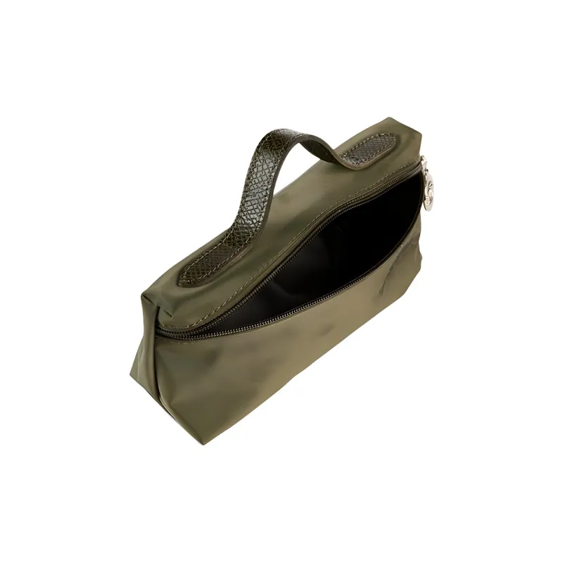 LONGCHAMP Le Pliage Green Canvas With Leather Canvas Bag Clutches Small Size Women's Forest Color-3