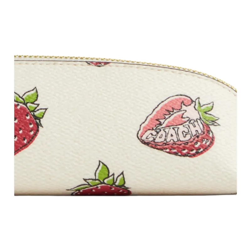 COACH Pencil Case Coated Canvas Travel Storage Bag Trumpets Women's Gold & Chalk White-2