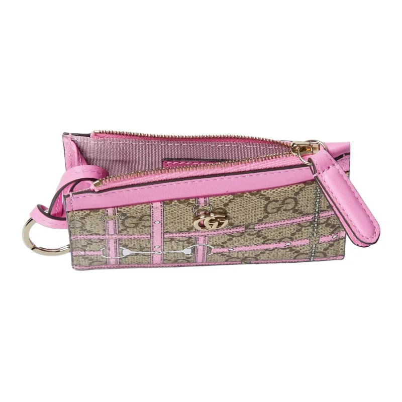 GUCCI GG Monogram Coated Fabric With Leather Key Pouch Card Holder Women's Pink Color Block-4