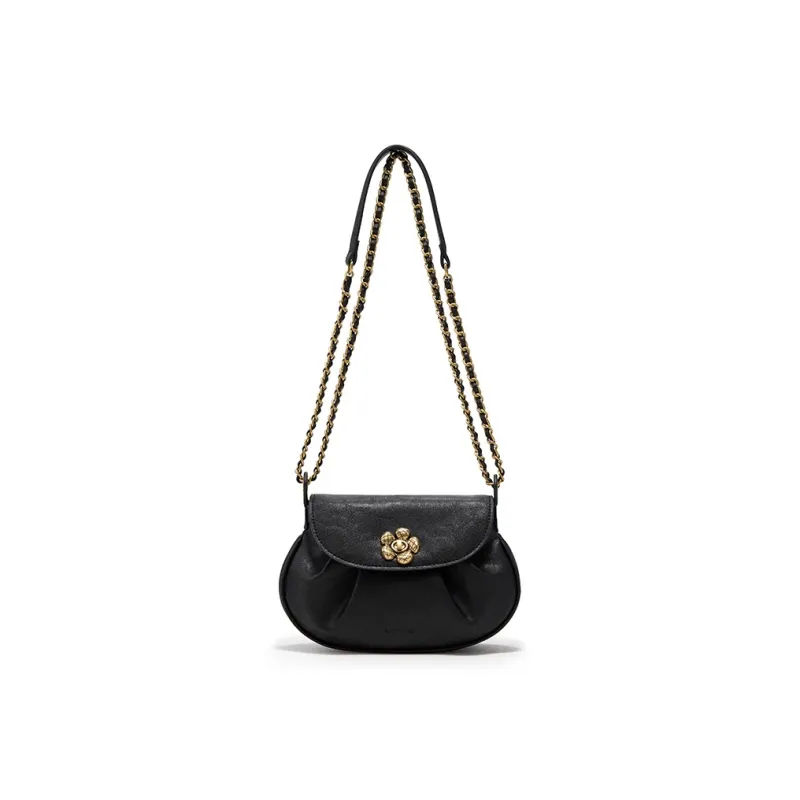 Simedin Cow Leather Shoulder Bag, Crossbody Bag Trumpets Women's Ecru/Deep Black/Cherry Blossom Pink-5