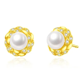 Lao Feng Xiang Pearl Stud Earrings Women's