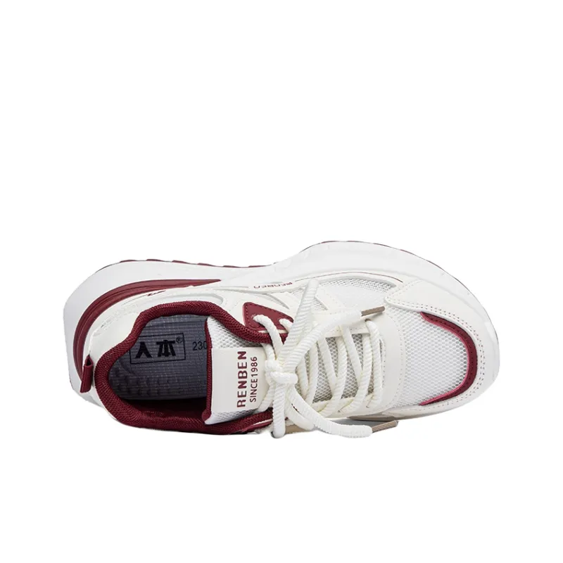 RENBEN Shock Absorbers Slip Resistant Breathable Low Top Casual Shoes Women's Burgundy-2